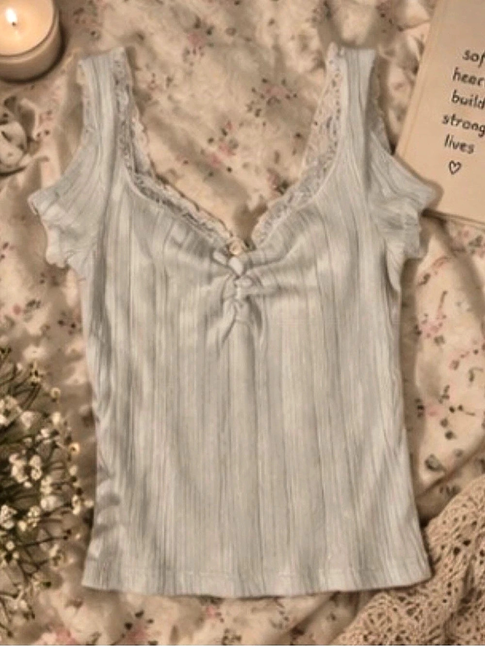 Brandy Melville Amaya Lace Tank Ribbed Gray